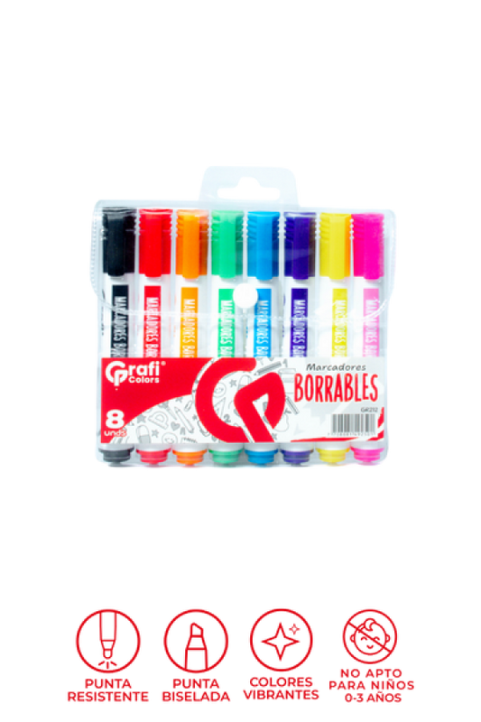 Estuche  Marcadores Grafi Colors Borrables Colores Surtidos x 8 Unidades