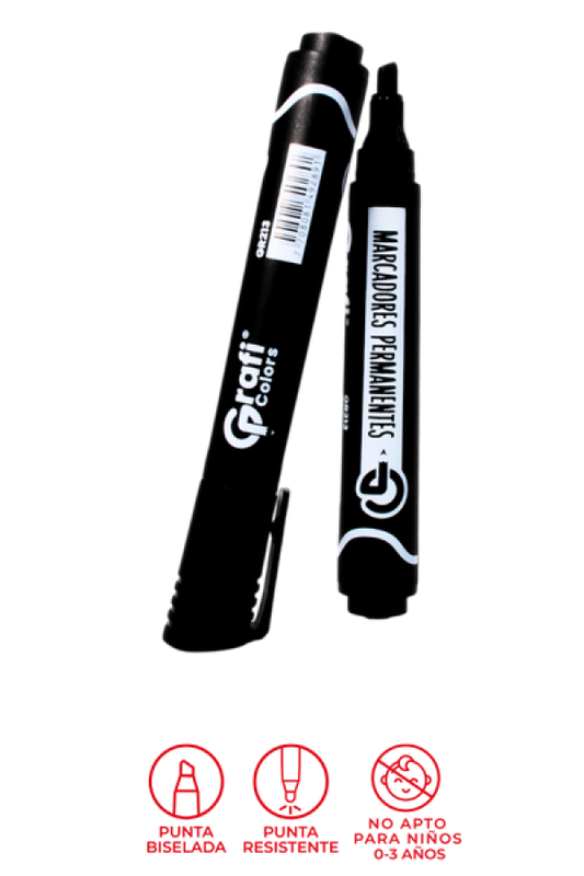 Marcador Grafi Colors Permanente Negro x 12 Unidades