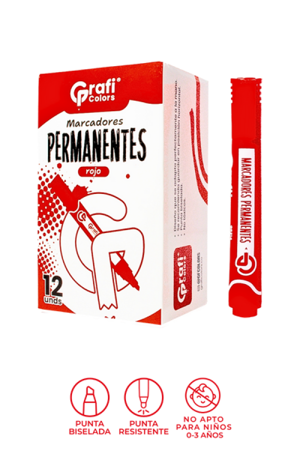 Marcador Grafi Colors Permanente Rojo x 12 Unidades