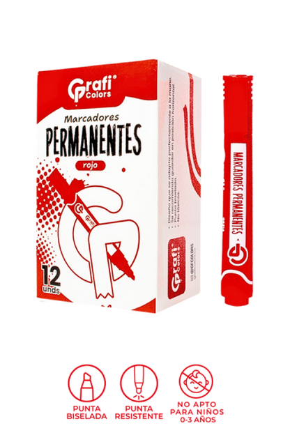 Marcador Grafi Colors Permanente Rojo x 12 Unidades