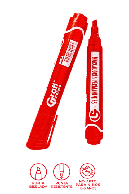 Marcador Grafi Colors Permanente Rojo x 12 Unidades
