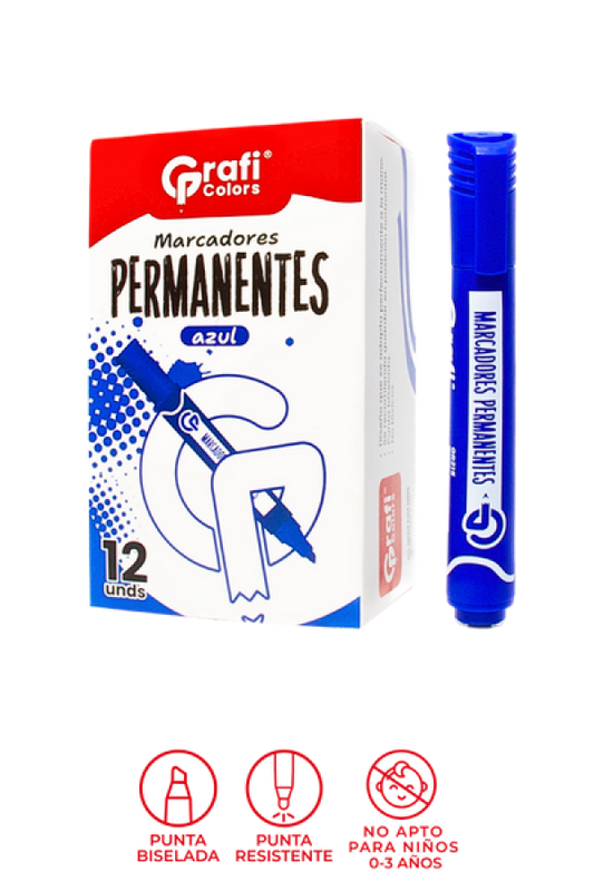 Marcador Grafi Colors Permanente Azul x 12 Unidades