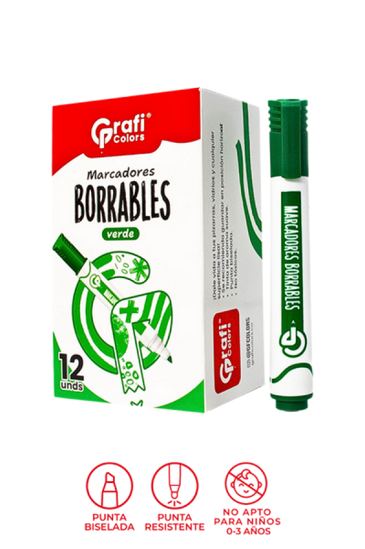 Marcador Grafi Colors Borrable Verde x 12 Unidades