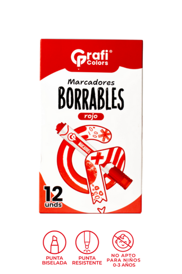 Marcador Grafi Colors Borrable Rojo x 12 Unidades