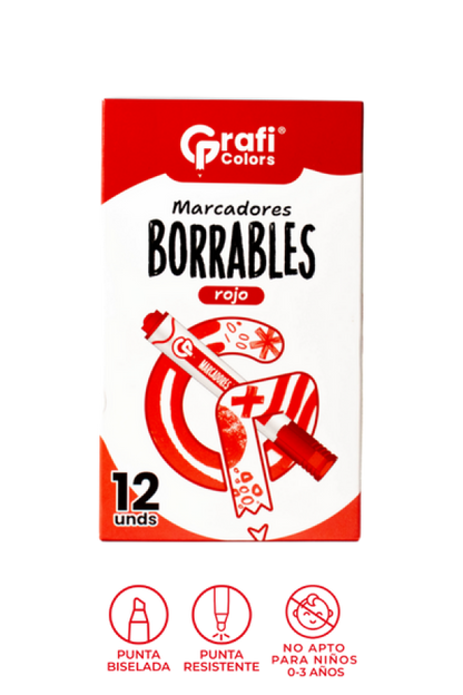 Marcador Grafi Colors Borrable Rojo x 12 Unidades