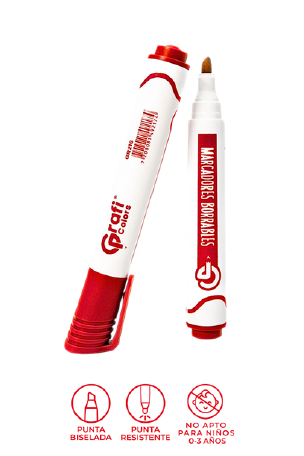 Marcador Grafi Colors Borrable Rojo x 12 Unidades