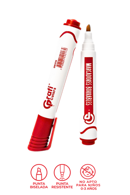 Marcador Grafi Colors Borrable Rojo x 12 Unidades