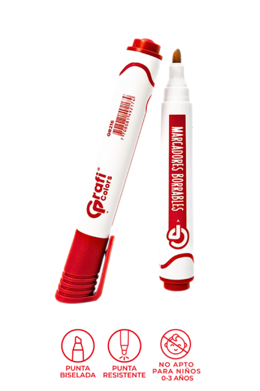 Marcador Grafi Colors Borrable Rojo x 12 Unidades