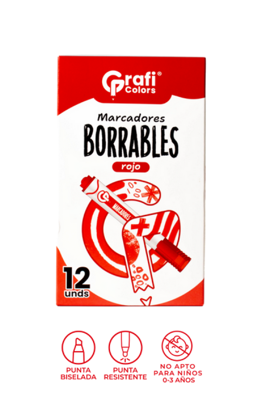 Marcador Grafi Colors Borrable Rojo x 12 Unidades