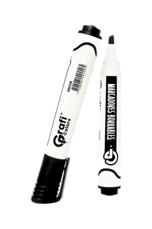 Marcador Grafi Colors Borrable Negro x 12 Unidades