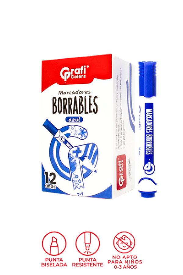 Marcador Grafi Colors Borrable Azul x 12 Unidades