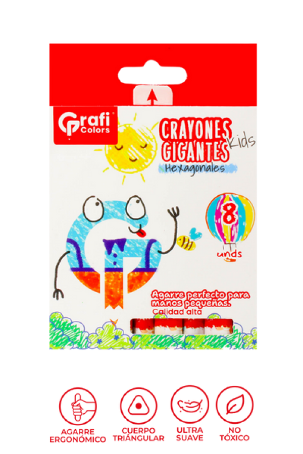 Crayones Grafi Colors Gigantes Kids Hexagonal x 8 Unidades