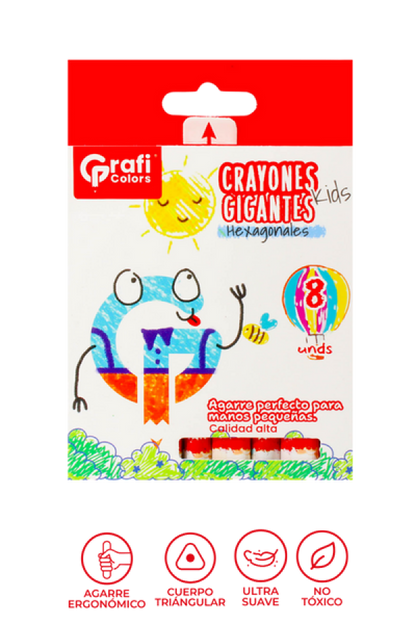 Crayones Grafi Colors Gigantes Kids Hexagonal x 8 Unidades