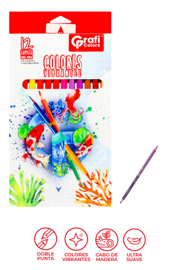 Colores Grafi Colors Doble Punta 4mm x 12 Unidades, Incluye Sacapuntas