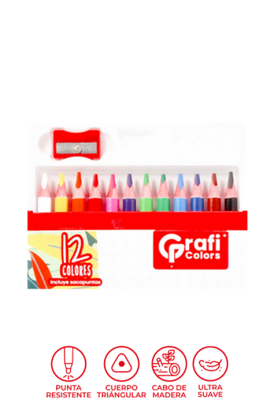 Colores Grafi Colors Triangulares Punta 4mm x 12 Unidades, Incluye Sacapuntas