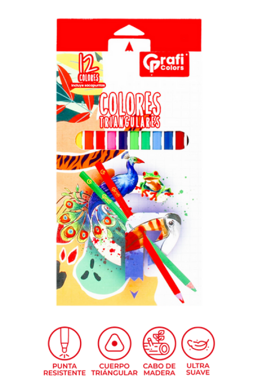 Colores Grafi Colors Triangulares Punta 4mm x 12 Unidades, Incluye Sacapuntas