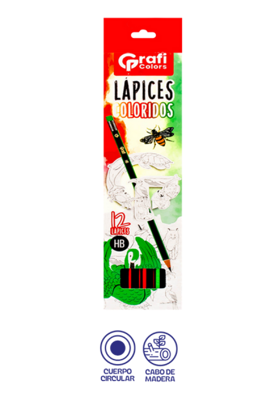 Lápiz Negro HB  Grafi Colors Triangular x 12 Unidades, Cuerpo Color Neón