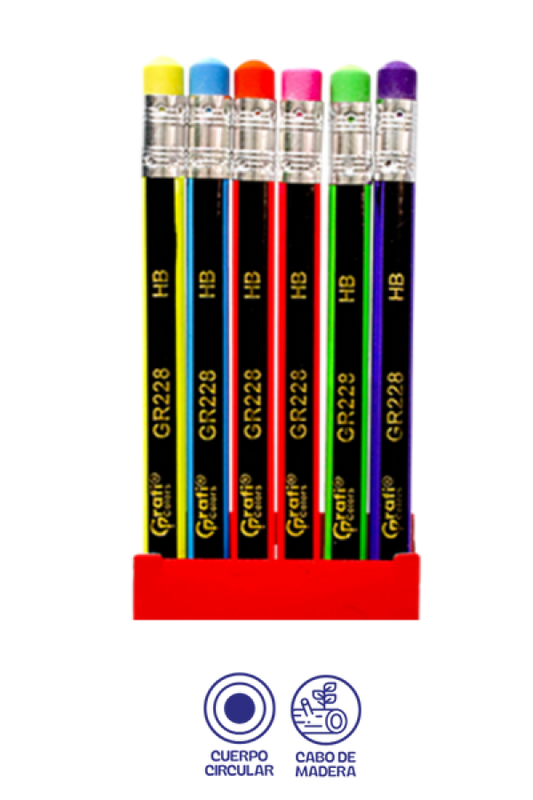 Lápiz Negro HB  Grafi Colors Triangular x 12 Unidades, Cuerpo Color Neón