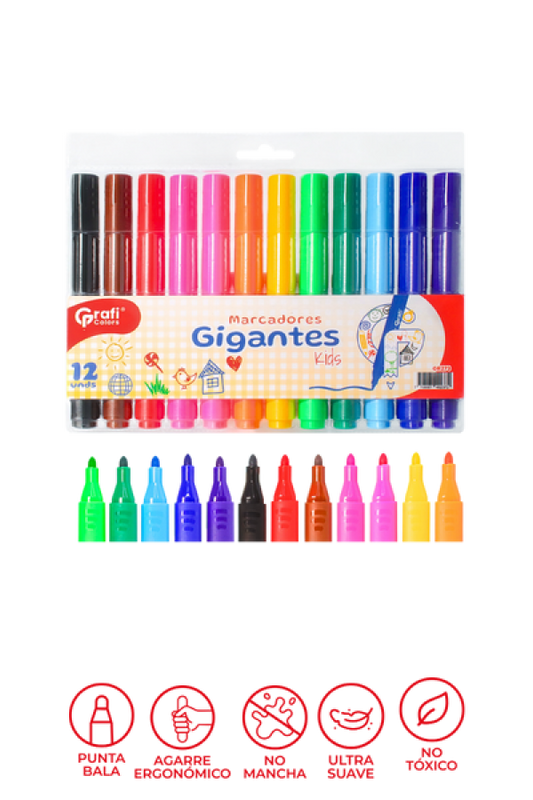Plumones Gigantes Kids Grafi Colors Triangulares x 12 Unidades
