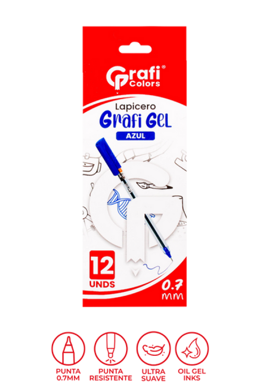 Lapicero Grafi Colors Grafi Gel 0.7 mm Azul x 12 Unidades