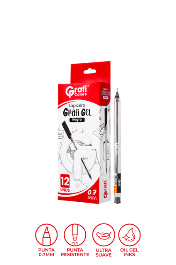 Lapicero  Grafi Colors Grafi Gel 0.7 mm Negro x 12 Unidades