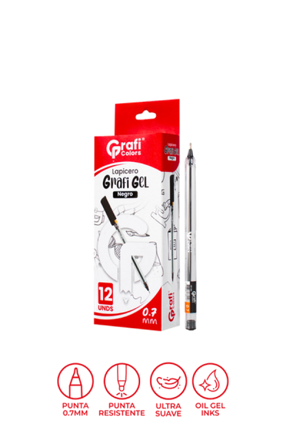 Lapicero  Grafi Colors Grafi Gel 0.7 mm Negro x 12 Unidades