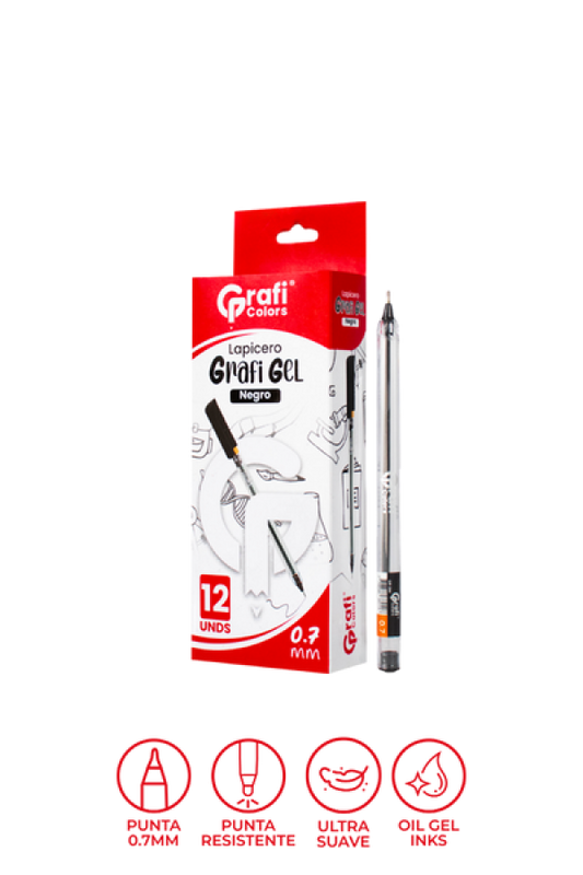 Lapicero  Grafi Colors Grafi Gel 0.7 mm Negro x 12 Unidades