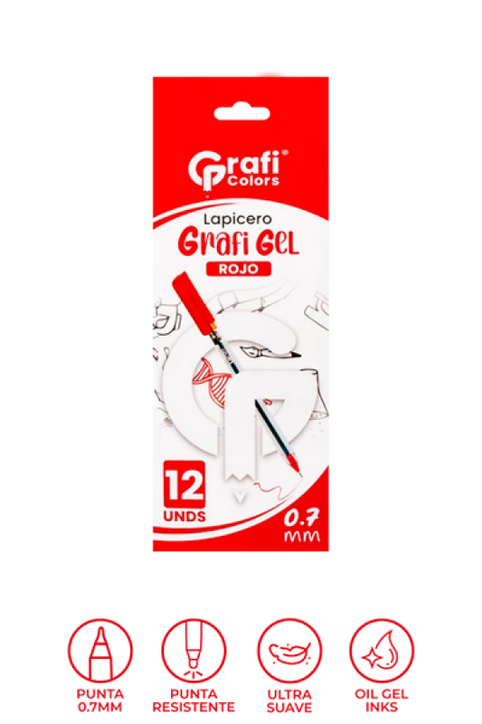 Lapicero  Grafi Colors Grafi Gel 0.7 mm Rojo x 12 Unidades