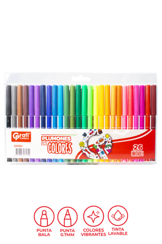 Plumones de Colores Grafi Colors x 26 Unidades