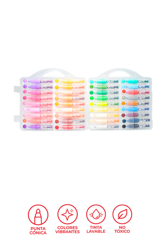 Estuche Marcadores Acuatinta Grafi Colors Lavables Punta Cónica x 36 Unidades