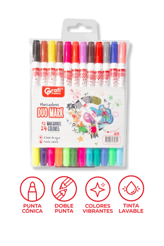 Marcadores Duo Mark Grafi Colors de Acuarela Doble Punta x 12 Unidades