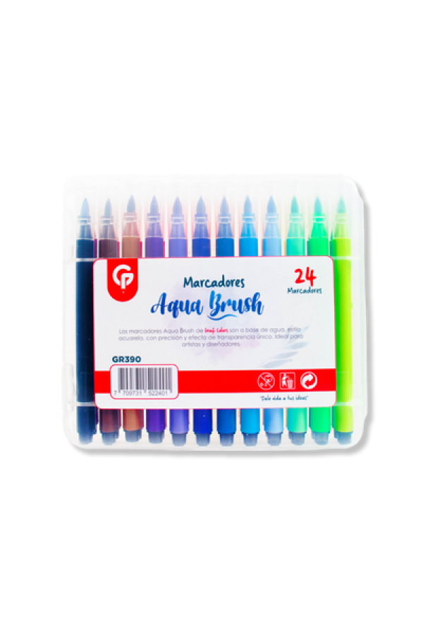 Estuche Marcadores Aqua Brush Grafi Colors Punta Pincel x 24 Unidades