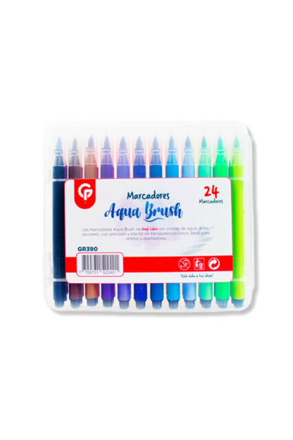 Estuche Marcadores Aqua Brush Grafi Colors Punta Pincel x 24 Unidades