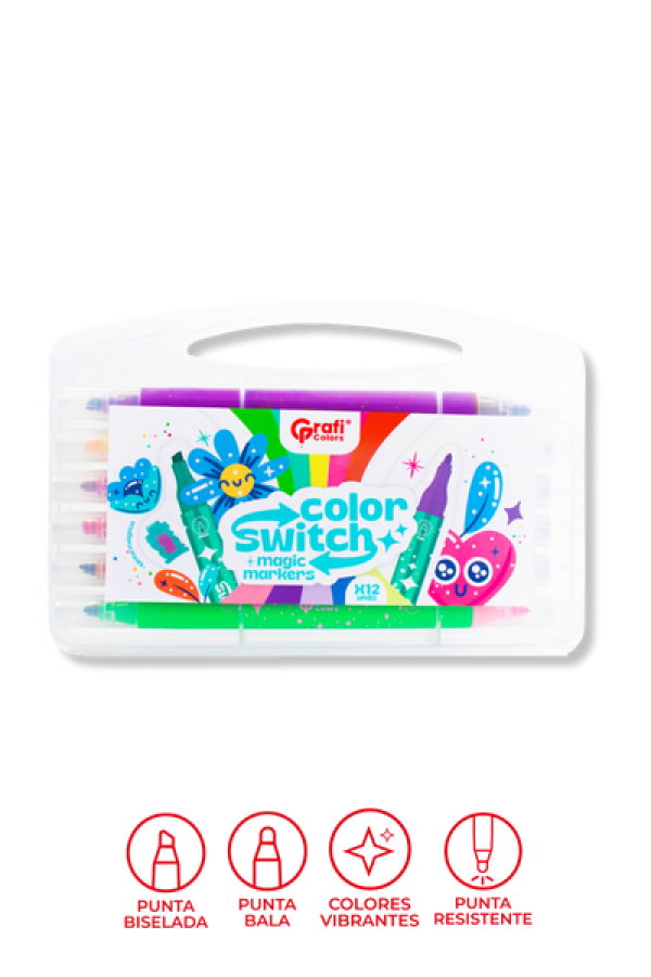 Marcadores Mágicos Grafi Colors Colors Switch  Doble Punta x 12 Unidades