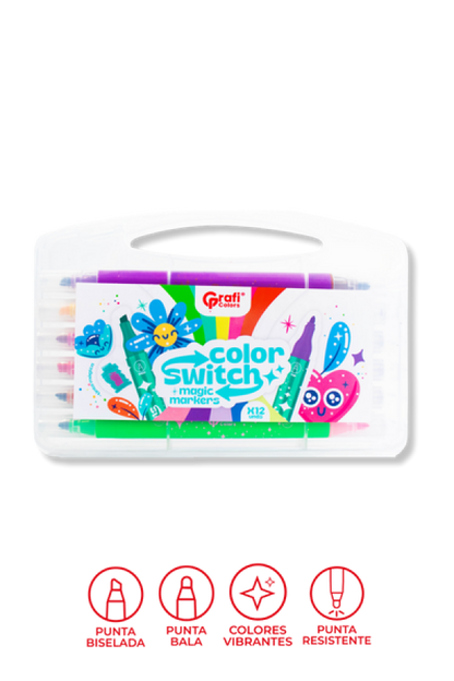 Marcadores Mágicos Grafi Colors Colors Switch  Doble Punta x 12 Unidades