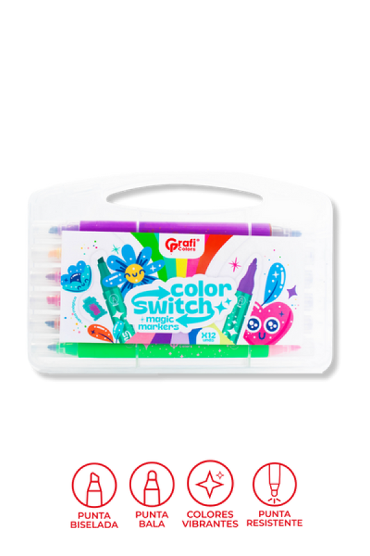 Marcadores Mágicos Grafi Colors Colors Switch  Doble Punta x 12 Unidades