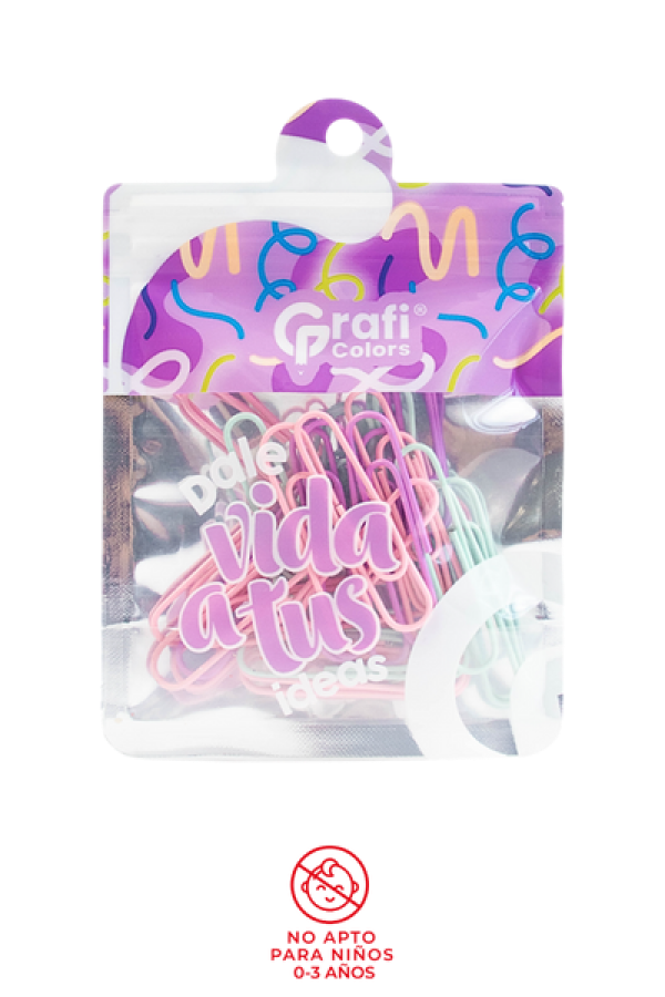 Clips para papel Grafi Colors Pastel 50 mm En Bolsa  x 30 Unidades