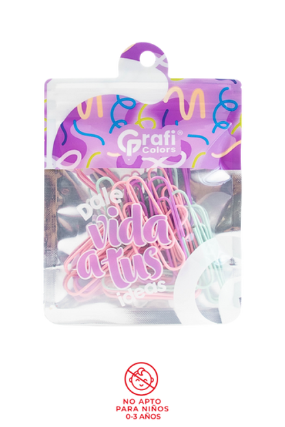Clips para papel Grafi Colors Pastel 50 mm En Bolsa  x 30 Unidades