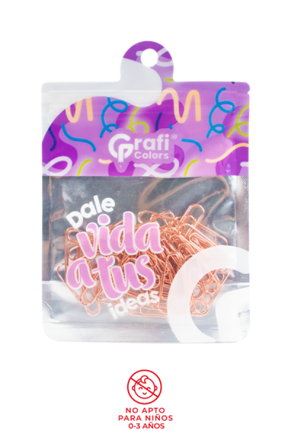 Clips para papel Grafi Colors Oro Rosa 20 mm En Bolsa  x 60 Unidades
