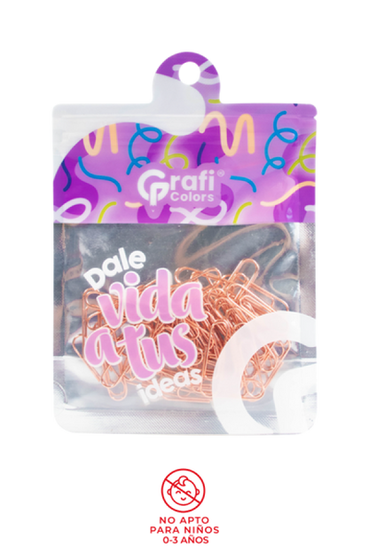 Clips para papel Grafi Colors Oro Rosa 20 mm En Bolsa  x 60 Unidades