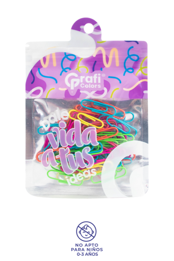 Clips para papel Grafi Colors Neón 28 mm En Bolsa  x 60 Unidades