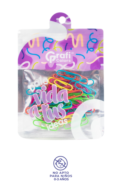 Clips para papel Grafi Colors Neón 28 mm En Bolsa  x 60 Unidades